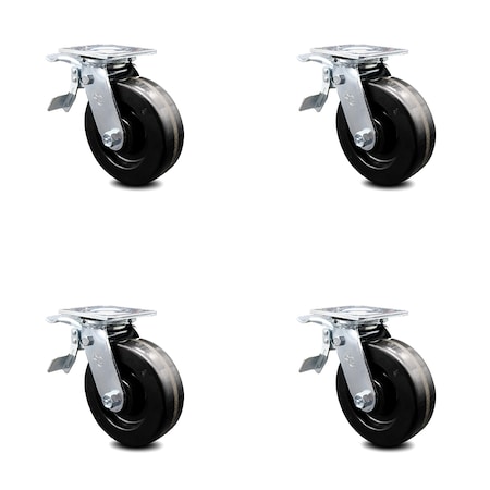 Service Caster 6 Inch Phenolic Caster Set with Roller Bearings and Total Lock Brakes SCC SCC-TTL30S620-PHR-4